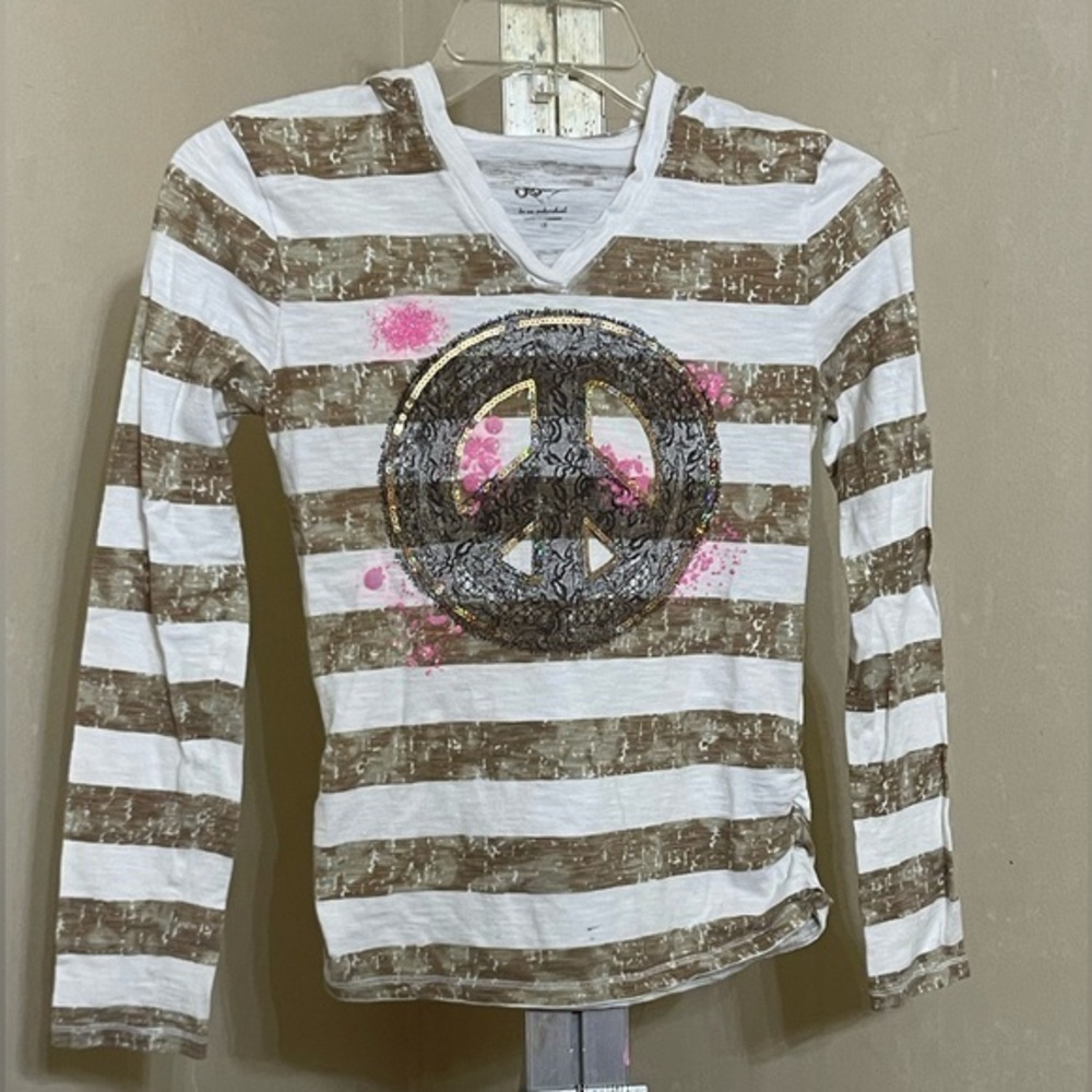 JUSTICE SZ 12 STRIPED SPARKLE PEACE HOODIE